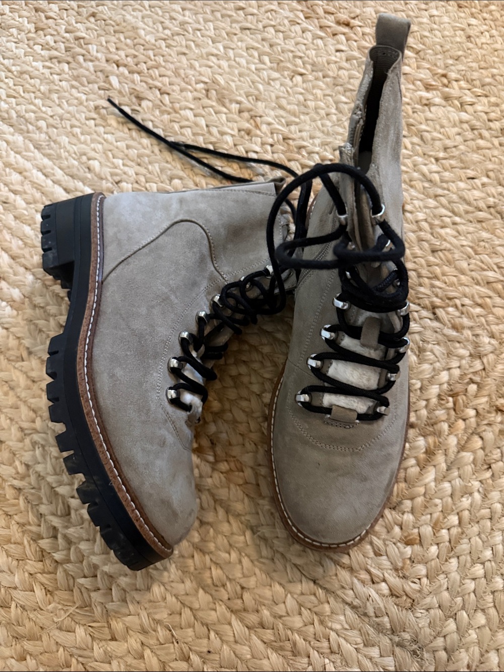 Women’s Suede Lace-Up Combat Boots in grey